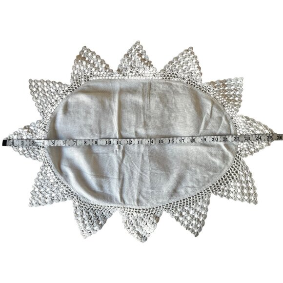 Handcrafted Linen & Crochet Doily Cream Centerpiece 26x20 Wedding Country Core - Picture 6 of 10